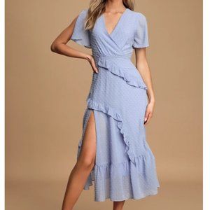 Lulus Next to You Periwinkle Blue Swiss Dot Ruffled Midi Dress